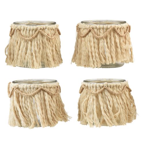 Floristik24 Lantern Lasihapsut Macrame Cream Boho Ø9,5cm 4kpl