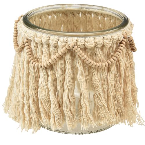 kohteita Lantern Lasihapsut Macrame Cream Boho Ø9,5cm 4kpl