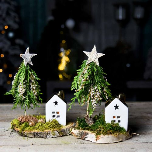 Floristik24 Lyhty talo Keraaminen valotalo teevaloille Valkoinen, kulta 10cm 3kpl 3kpl