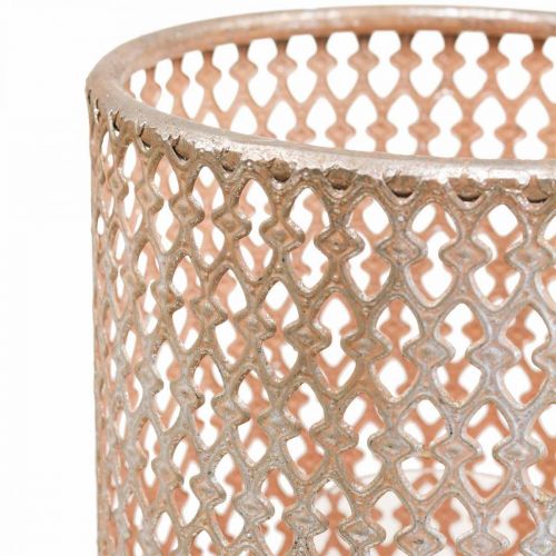 Lyhty metallinen kynttilänjalka lasi hopeanpunainen Ø18cm H27cm