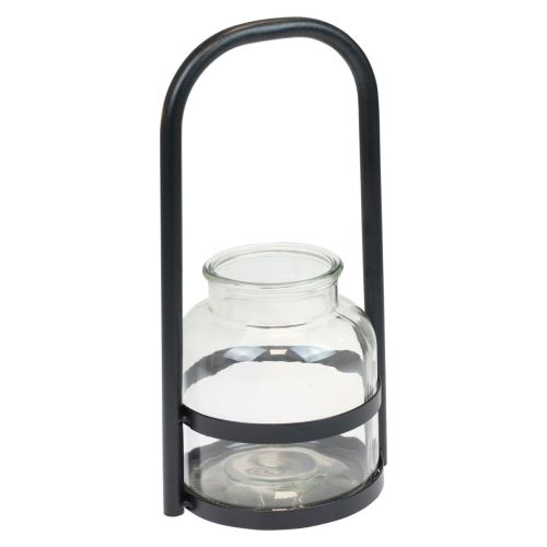 Lyhty metallilasikoriste musta kirkas kahva Ø14,5cm
