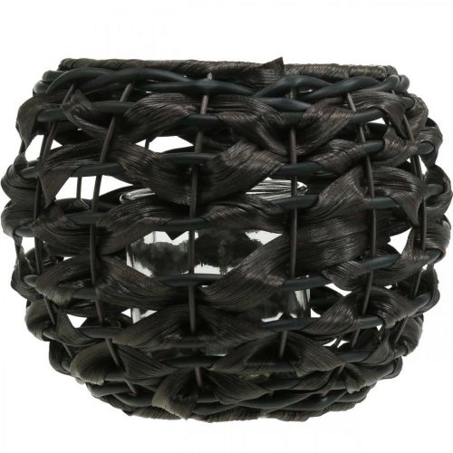 kohteita Lyhty punottu musta, ruskea rottinki kynttilän lasi Ø23cm K18cm