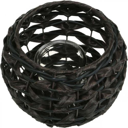 Lyhty punottu musta, ruskea rottinki kynttilän lasi Ø23cm K18cm