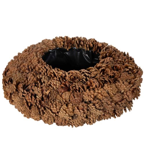 Pyöreä käpyruukku istutusastiaksi, 38 cm; pyöreä käpyruukku, luonnonruskea, tehty kävyistä, 38 cm x 14 cm