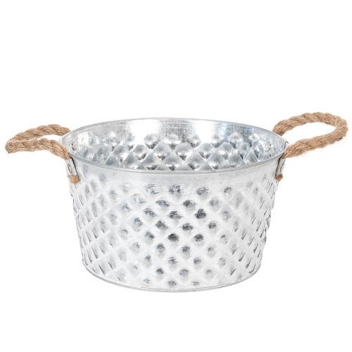 Sinkkikulho, koristekulho, metallia köysikahvalla, Ø22cm, korkeus 12cm | Floristik24.fi