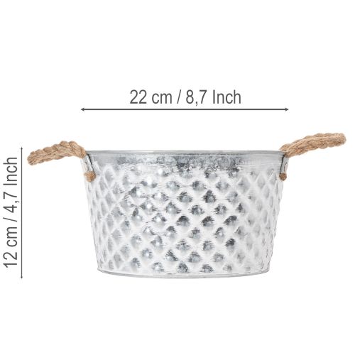Sinkkikulho, koristekulho, metallia köysikahvalla, Ø22cm, korkeus 12cm | Floristik24.fi