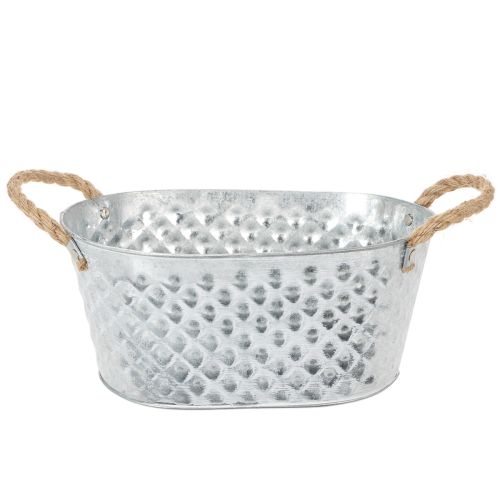 Soikea sinkkikulho köysikahvoilla, 27 cm x 17,5 cm, korkeus 12 cm ostaa | Floristik24.fi