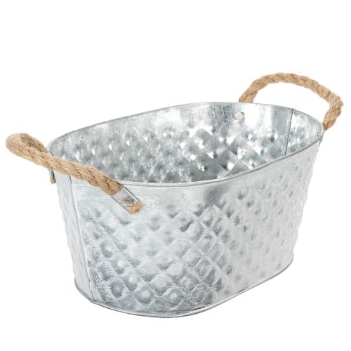 Soikea sinkkikulho köysikahvoilla, 27 cm x 17,5 cm, korkeus 12 cm | Floristik24.fi