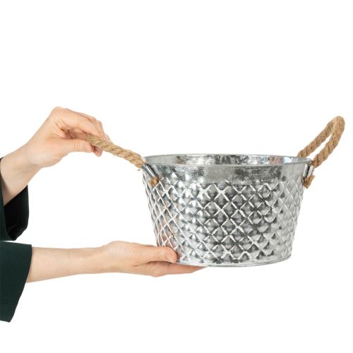 Pyöreä sinkkikulho köysikahvoilla Ø25cm K14cm | Floristik24.fi