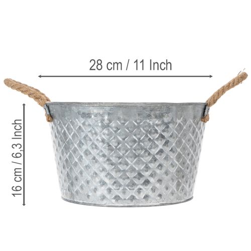 Pyöreä sinkkikulho köysikahvoilla Ø28cm K16cm | Floristik24.fi