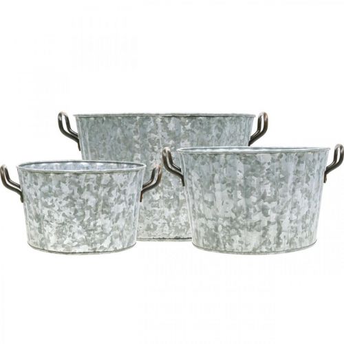 Floristik24 Koristeellinen istutuskone metallisinkki Ø26,5/30,5/34,5cm 3 kpl setti