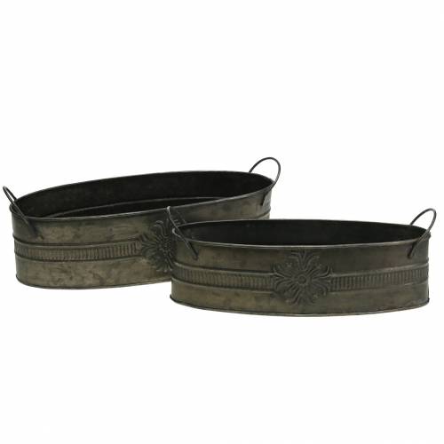 Floristik24 Koristeellinen kulho antiikki soikea sinkki 33,5cm / 29,5cm 2kpl