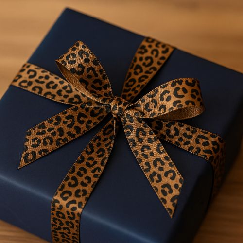 kohteita Leopardikuvioinen silkkinauha, ruskea/musta, 15 mm, 18 m