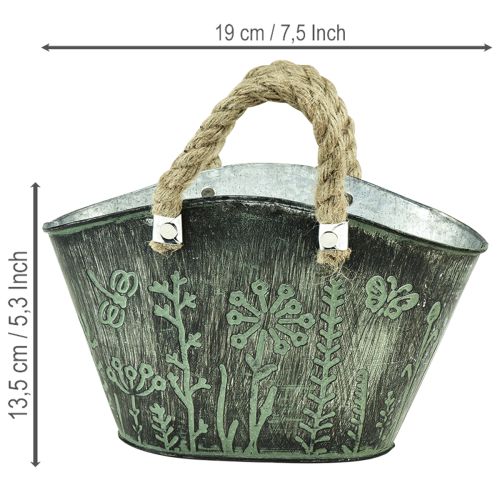 Kukkaruukku kahvoilla, pussi, metalli, juutti, 19 × 13,5 × 13,5 cm | Floristik24.fi