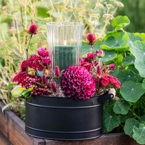 kohteita Kukkaruukku metallinen soikea kahva musta luonnonvärinen 34x19.5x15cm