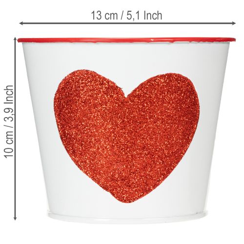Valkoinen kukkaruukku punaisella sydämellä, istutusastia, Ø13cm, korkeus 10.5cm | Floristik24.fi