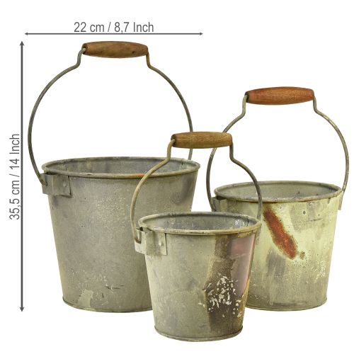 kohteita Koristeellinen metalliämpäri ruosteenvärinen vintage Ø15/17.5/22cm 3 kpl:n setti