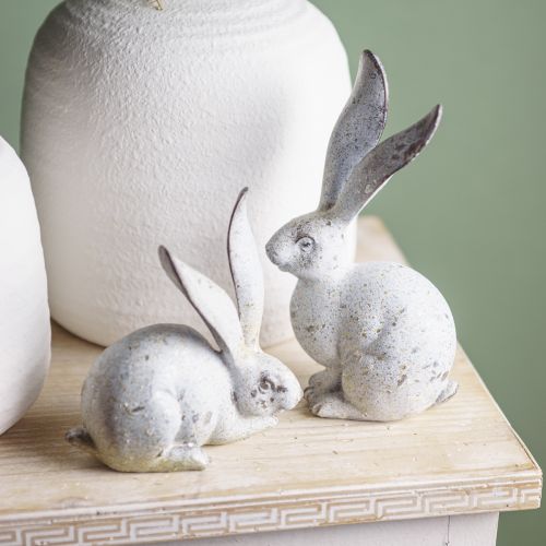 Koristepupu, betonin näköinen puutarhafiguuri, nuhjuinen chic, pääsiäiskoristeet hopeakoristeilla H21/14cm, 2 kpl setti