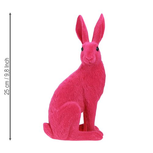 Floristik24 Koristeellinen pupu-istuinfiguuri Pääsiäispupu flokoitu vaaleanpunainen 12×9×25cm