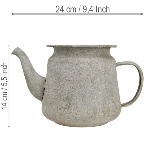 Koristeellinen metallinen teekannu, vintage-tyyli, harmaa, 24 × 14 × 14 cm, retro shabby chic -tyyli | Floristik24.fi