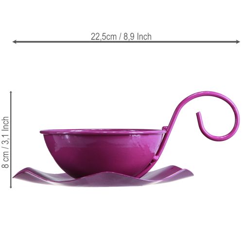 kohteita Koristeellinen metallinen teekuppi lautasella, violetti, Ø11,5 cm, K8 cm, 2 kpl