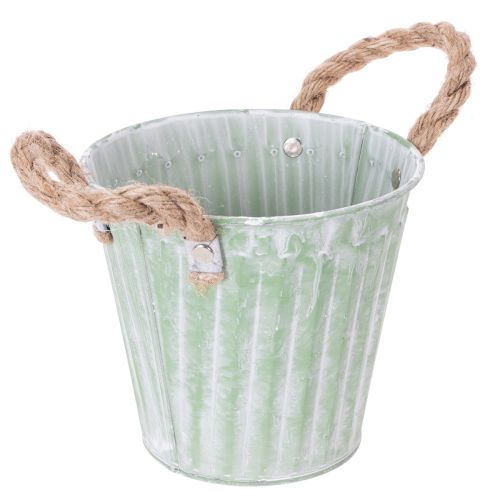 kohteita Koristeellinen ruukku, metallinen ämpäri istutusta varten, istutuslaatikko kahvoilla, pinkki/vihreä/keltainen shabby chic Ø15cm K13cm 3-osainen setti