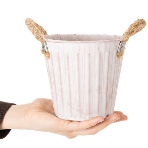 kohteita Koristeellinen ruukku, metallinen ämpäri istutusta varten, istutuslaatikko kahvoilla, pinkki/vihreä/keltainen shabby chic Ø15cm K13cm 3-osainen setti