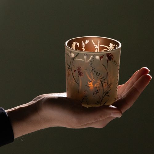 kohteita Koristeellinen lasilyhty kukka-aiheella tunnelmalliseen sisustukseen, 8 cm, 4 kpl.