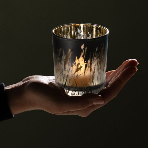 kohteita Koristeellinen lasilyhty ruohokuviolla tunnelmalliseen huoneen sisustukseen, sininen, 8 cm, 4 kpl.