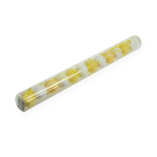 Floristik24 Koristeelliset pääsiäismunat keltainen, valkoinen aasi. 6,5 cm 12 kpl