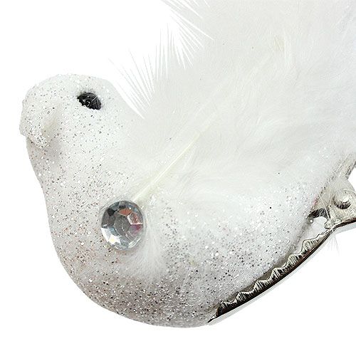 kohteita Koristeellinen lintu kiinnikkeellä, kimalteleva valkoinen 14cm 2kpl