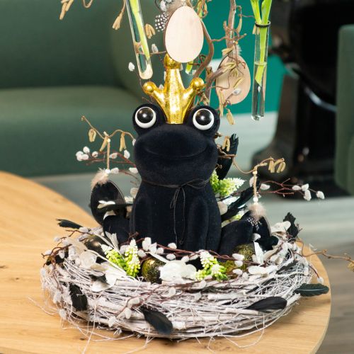 kohteita Koristesammakko, sammakkoprinssi, kevätkoristeet, sammakko kultakruunu mustalla 40,5cm