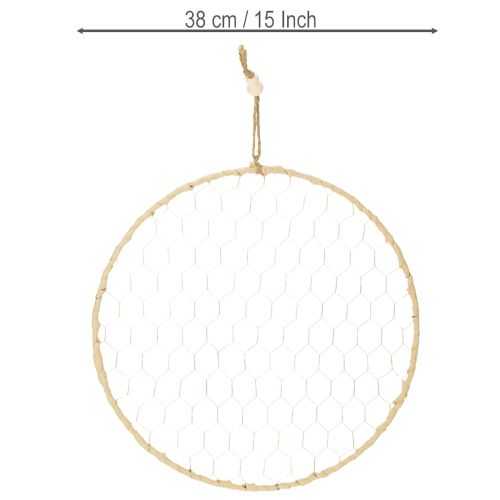 kohteita Koristeellinen metallirengas Ø38cm, riippuva koriste, raffia, hopea, luonnollinen, boheemi seinäkoriste, monipuolinen sisustus, 4 osaa