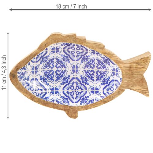 kohteita Koristekulho puinen kalakoriste luonnonsininen valkoinen 18×11×3cm