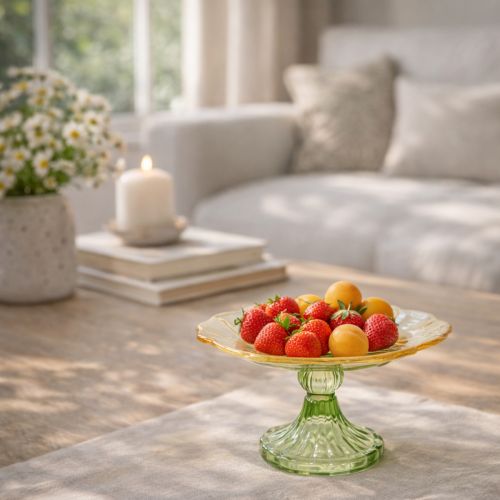 kohteita Koristeellinen lasilautanen jalalla, kukkakuvio, ihanteellinen juhlaviin tarjoiluihin, 15 cm