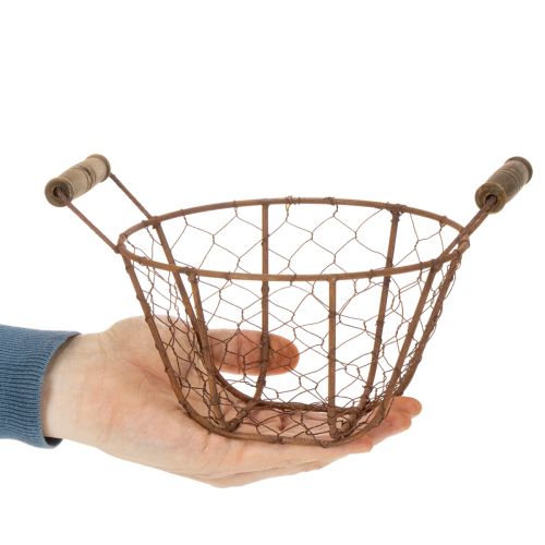 Lankakori, metallikori kahvalla, puu, ruoste, koristeellinen, Ø18cm | Floristik24.fi