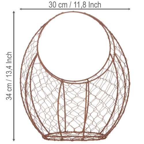 Metallikori, metallinen istutusastia, kevätkoriste, pääsiäiskori, ruskea, ruosteenvärinen, K34cm P30cm | Floristik24.fi