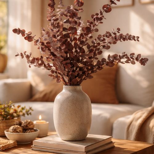 kohteita Eukalyptuksen oksia, säilöttyä eukalyptusta, kuivattuja kukkia, punainen, 75 cm, 150 g