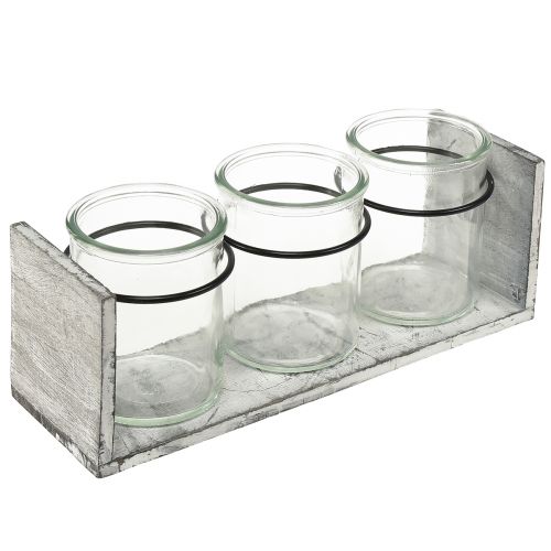 Maalaismainen lasiastiasetti harmaassa ja valkoisessa puisessa telineessä - 27,5x9x11 cm - Monipuolinen säilytys- ja koristeratkaisu