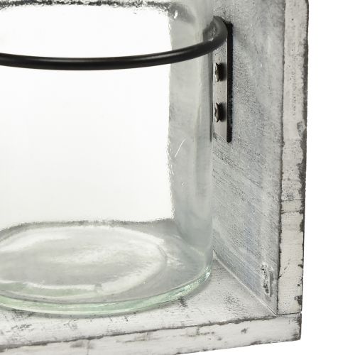 kohteita Maalaismainen lasiastiasetti harmaassa ja valkoisessa puisessa telineessä - 27,5x9x11 cm - Monipuolinen säilytys- ja koristeratkaisu
