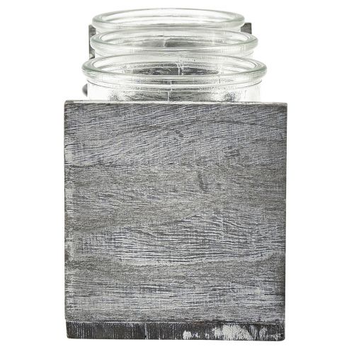 kohteita Maalaismainen lasiastiasetti harmaassa ja valkoisessa puisessa telineessä - 27,5x9x11 cm - Monipuolinen säilytys- ja koristeratkaisu