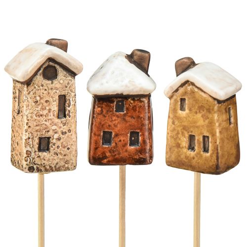 kohteita Viehättävä keraaminen talon koristelu tikkuissa - ruskean eri sävyjä, 6 cm - idyllinen puutarhapiippu - 6 kpl