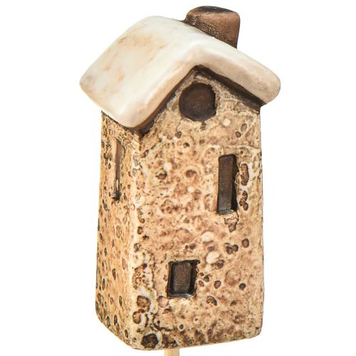 kohteita Viehättävä keraaminen talon koristelu tikkuissa - ruskean eri sävyjä, 6 cm - idyllinen puutarhapiippu - 6 kpl