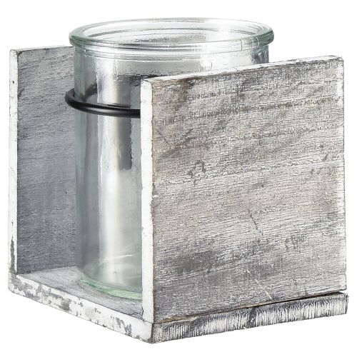 kohteita Lasista valmistettu kynttilänjalka maalaismainen puurunko - harmaa-valkoinen, 10x9x10cm - viehättävä pöytäkoristelu 3 kpl