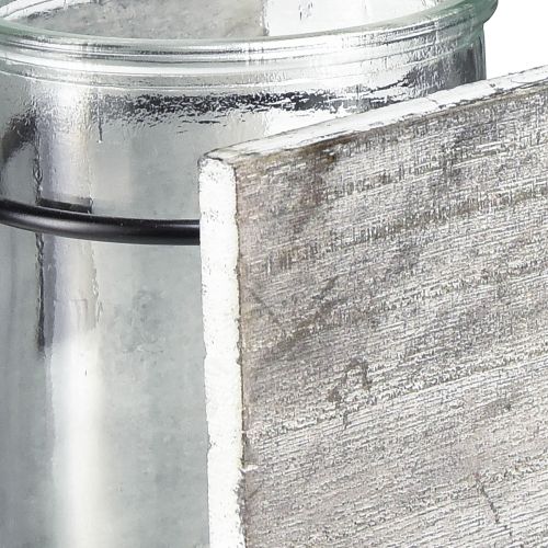 kohteita Lasista valmistettu kynttilänjalka maalaismainen puurunko - harmaa-valkoinen, 10x9x10cm - viehättävä pöytäkoristelu 3 kpl