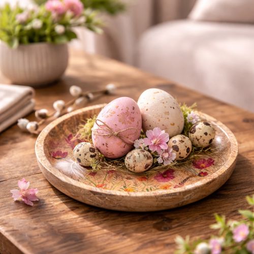 kohteita Puiset lautaset kukilla ja perhosilla, luonnonvaaleanpunainen, Ø15cm, 3 kpl