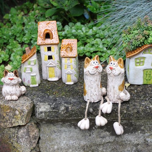 kohteita Maalaismainen keraaminen talo kirkkaalla LED-valolla, ihanteellinen tunnelmalliseksi pöytäkoristeeksi, 15 cm, 2 kpl