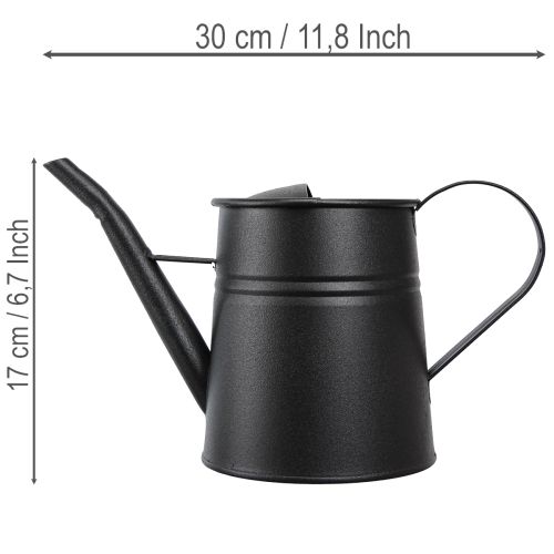 Tyylikäs pieni koristeellinen kastelukannu, mustaa metallia, 30x13x17cm, 1,7l, ruukku, asunto-/parvekekoristeeseen | Floristik24.fi