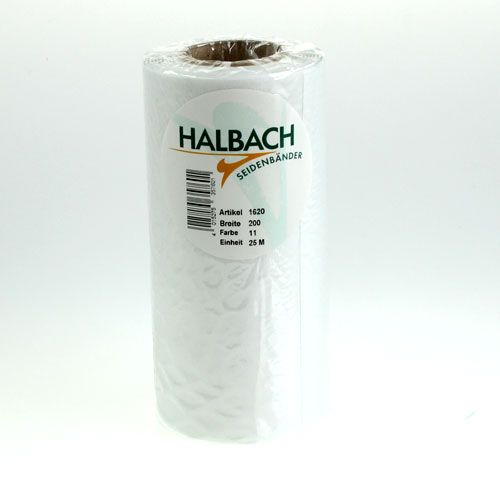 kohteita Valkoinen seppelenauha, 200 mm leveä, 25 m rulla, surunauha, rusettinauha, koristenauha hautajaiskukkakauppoihin ja tilaisuuksiin