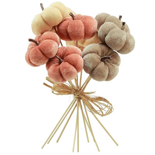 kohteita Koristeellinen kangaskurpitsa kepillä keltainen ruskea oranssi Ø7cm 9 kpl